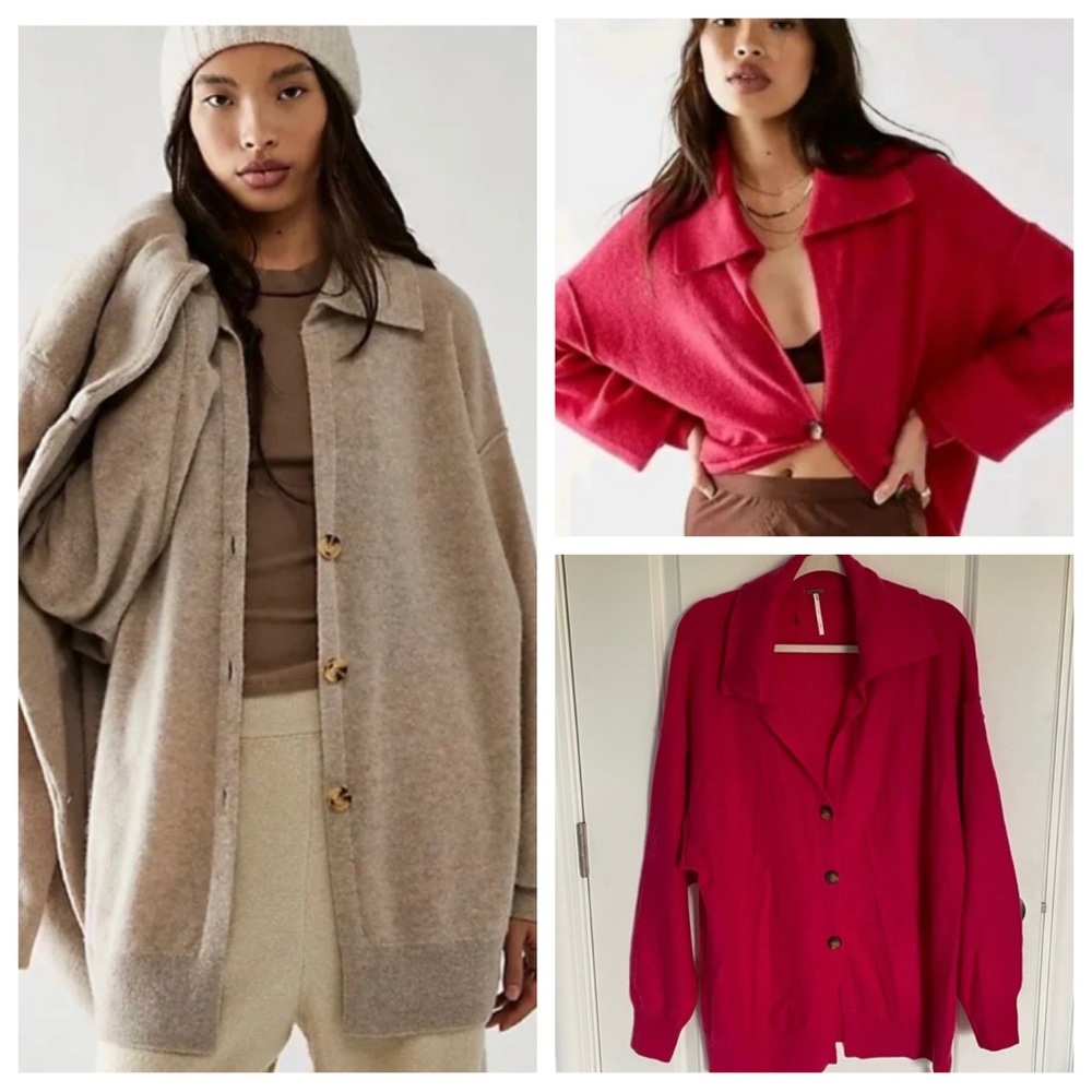 Free People Tan and Red Women's Cardigans